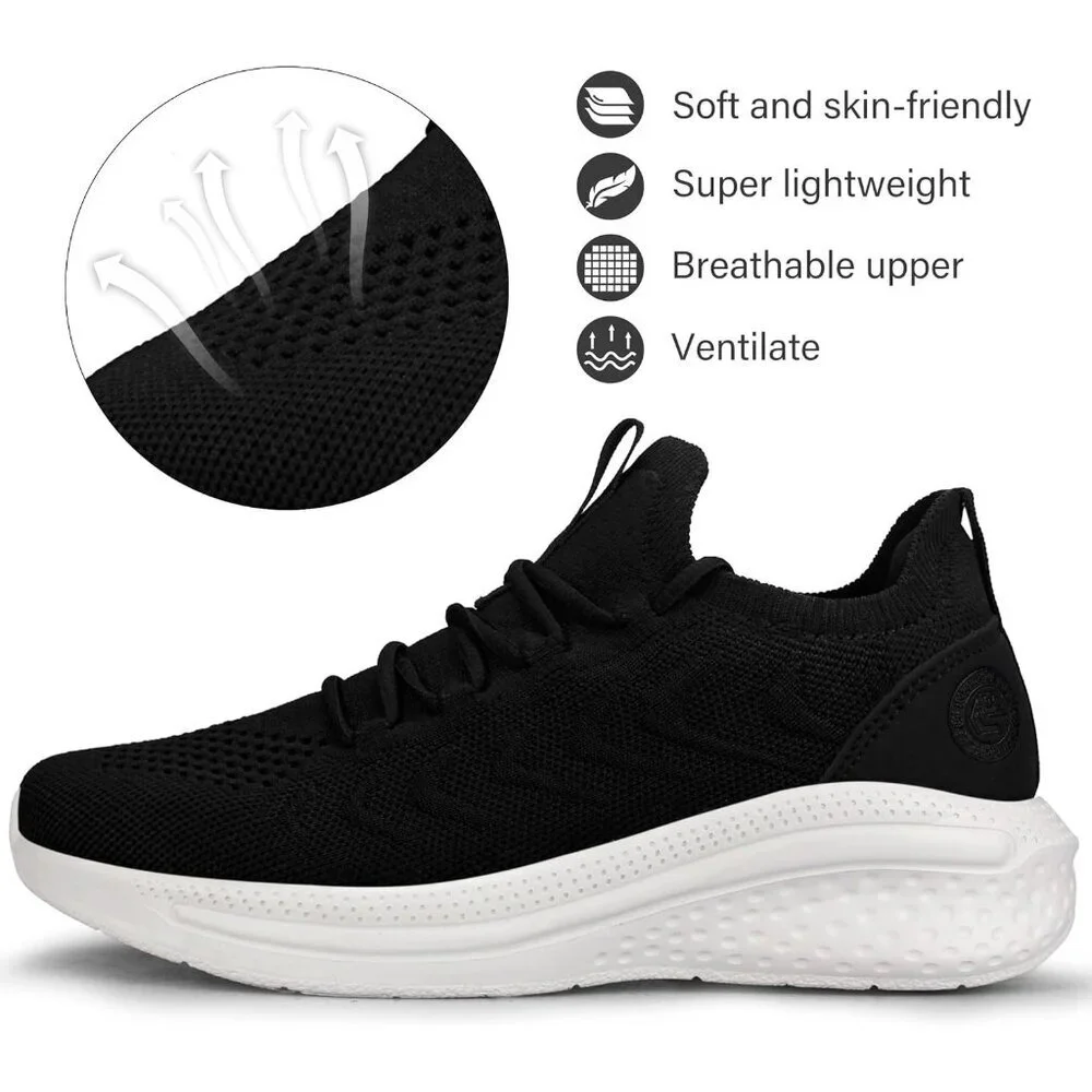 Women's Black White Non Slip Lightweight Breathable Soft Running Mesh Sneakers